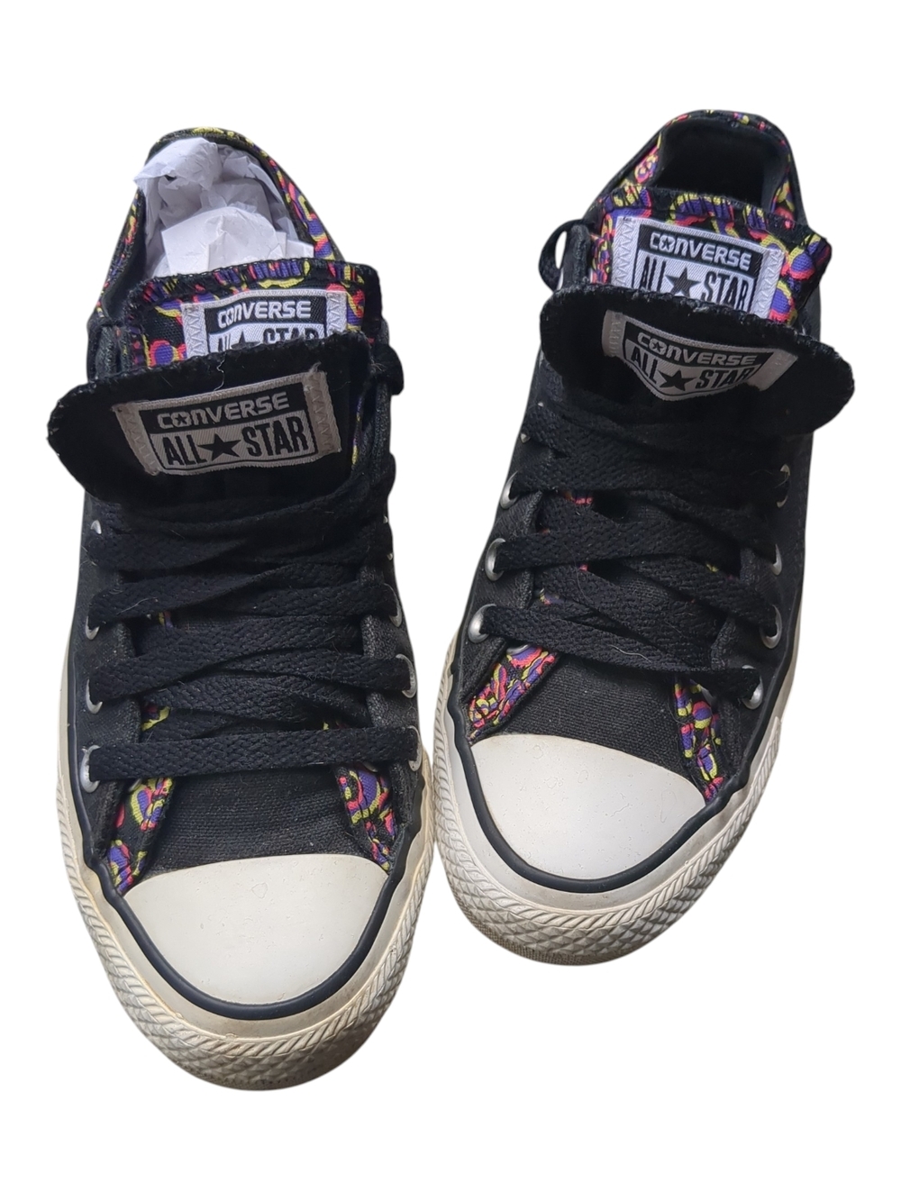 Unisex Converse All Star Black Low Top Sneakers with Multicolor Trim Men5 Women7